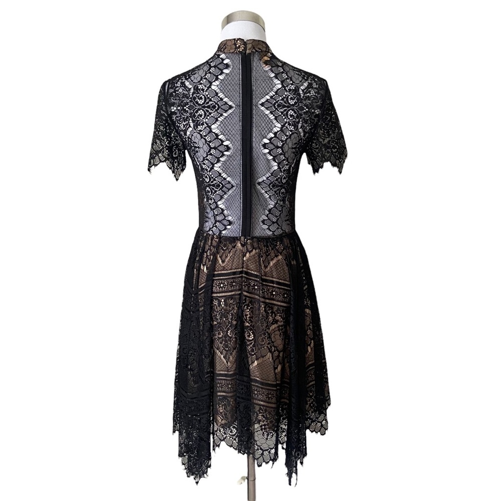 Lulu’s Ryse the Label Katie Black and Nude Lace Short Sleeve Skater Dress - Picture 11 of 15